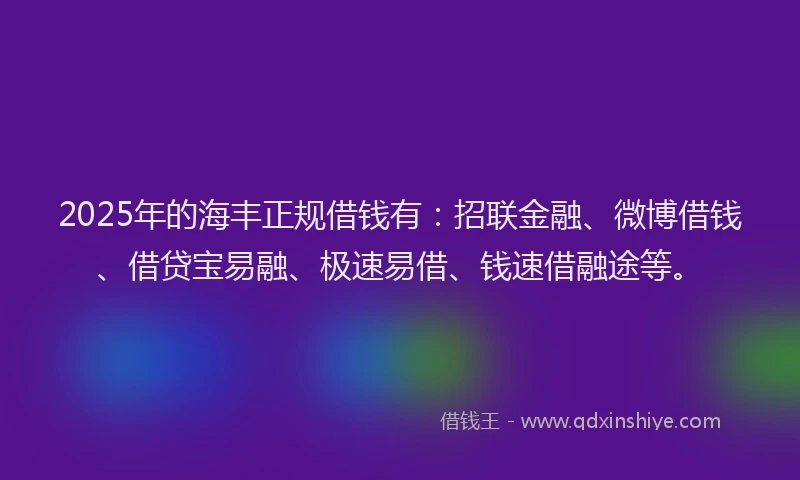 2025年的海丰正规借钱有：招联金融、微博借钱、借贷宝易融、极速易借、钱速借融途等。