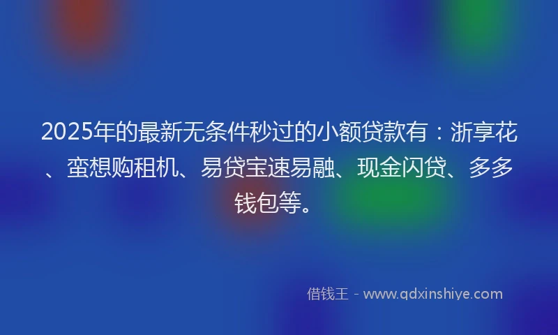 2025年的最新无条件秒过的小额贷款有：浙享花、蛮想购租机、易贷宝速易融、现金闪贷、多多钱包等。