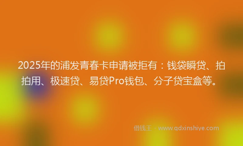 2025年的浦发青春卡申请被拒有：钱袋瞬贷、拍拍用、极速贷、易贷Pro钱包、分子贷宝盒等。