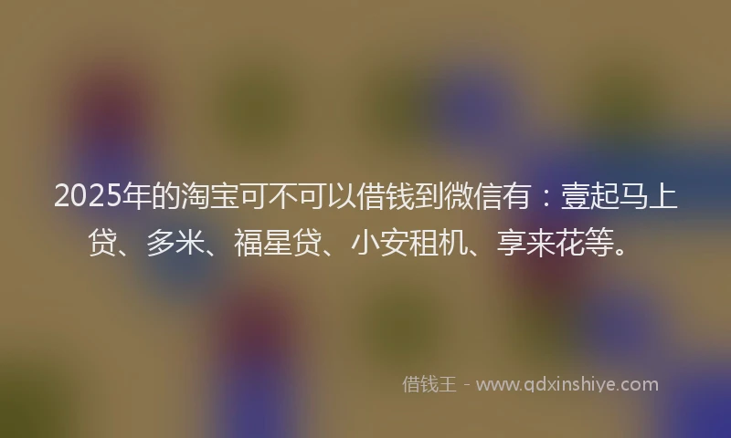 2025年的淘宝可不可以借钱到微信有：壹起马上贷、多米、福星贷、小安租机、享来花等。