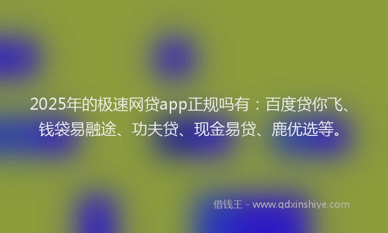 2025年的极速网贷app正规吗有：百度贷你飞、钱袋易融途、功夫贷、现金易贷、鹿优选等。