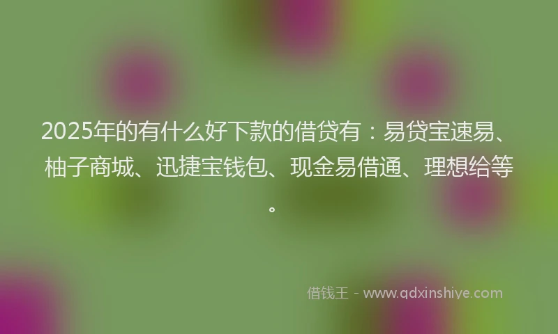 2025年的有什么好下款的借贷有：易贷宝速易、柚子商城、迅捷宝钱包、现金易借通、理想给等。