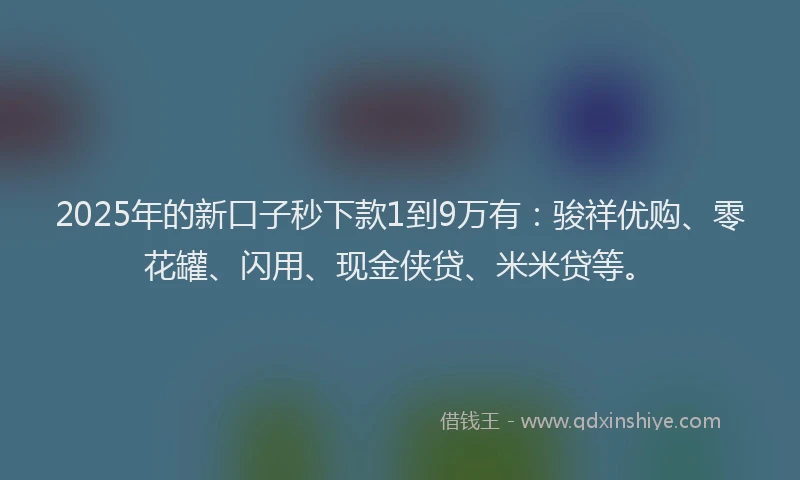 2025年的新口子秒下款1到9万有：骏祥优购、零花罐、闪用、现金侠贷、米米贷等。