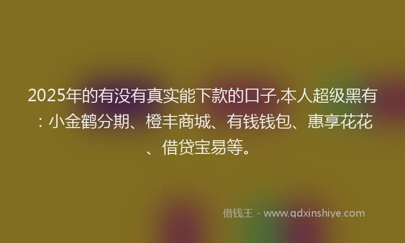 2025年的有没有真实能下款的口子,本人超级黑有：小金鹤分期、橙丰商城、有钱钱包、惠享花花、借贷宝易等。