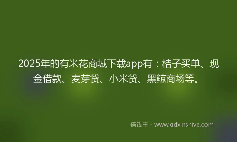 2025年的有米花商城下载app有:桔子买单、现金借款、麦芽贷、小米贷、黑鲸商场等。