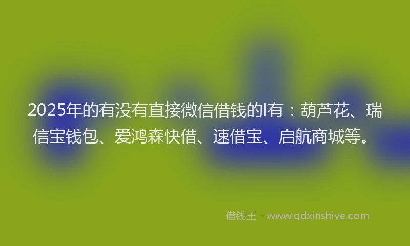 2025年的有没有直接微信借钱的l有：葫芦花、瑞信宝钱包、爱鸿森快借、速借宝、启航商城等。