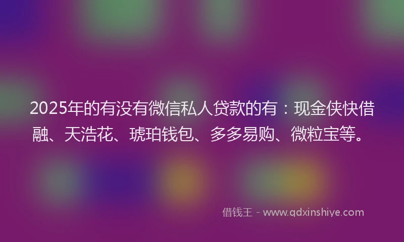 2025年的有没有微信私人贷款的有：现金侠快借融、天浩花、琥珀钱包、多多易购、微粒宝等。