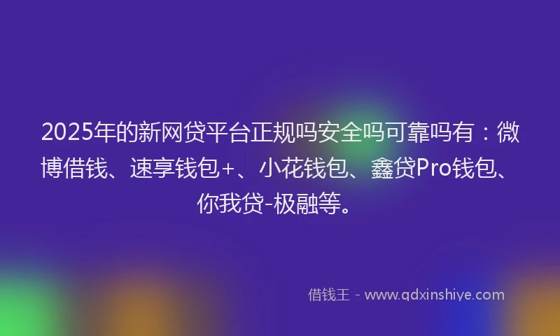 2025年的新网贷平台正规吗安全吗可靠吗有：微博借钱、速享钱包+、小花钱包、鑫贷Pro钱包、你我贷-极融等。