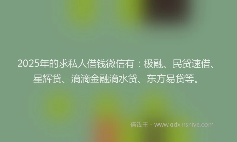 2025年的求私人借钱微信有：极融、民贷速借、星辉贷、滴滴金融滴水贷、东方易贷等。