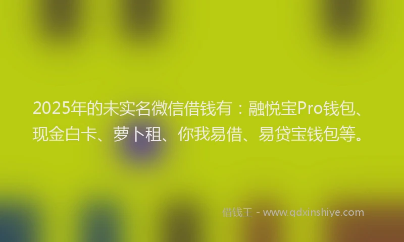 2025年的未实名微信借钱有：融悦宝Pro钱包、现金白卡、萝卜租、你我易借、易贷宝钱包等。