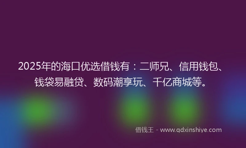 2025年的海口优选借钱有：二师兄、信用钱包、钱袋易融贷、数码潮享玩、千亿商城等。
