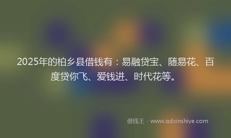 2025年的柏乡县借钱有：易融贷宝、随易花、百度贷你飞、爱钱进、时代花等。