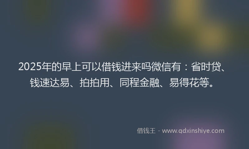 2025年的早上可以借钱进来吗微信有：省时贷、钱速达易、拍拍用、同程金融、易得花等。