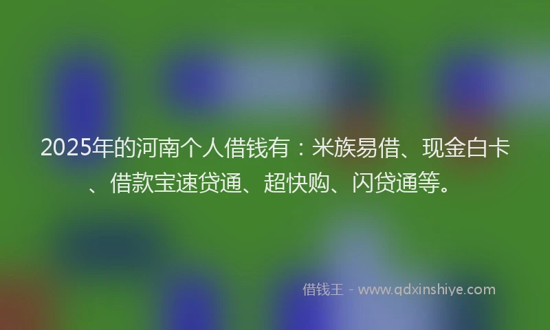 2025年的河南个人借钱有：米族易借、现金白卡、借款宝速贷通、超快购、闪贷通等。
