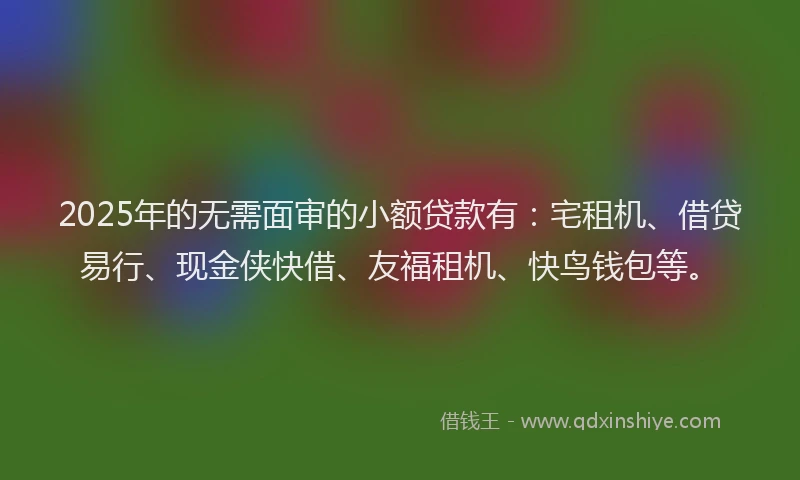 2025年的无需面审的小额贷款有：宅租机、借贷易行、现金侠快借、友福租机、快鸟钱包等。