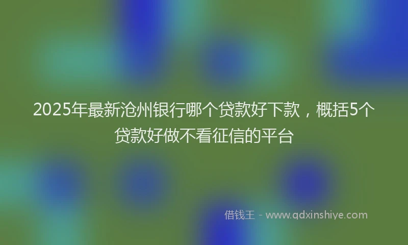 2025年最新沧州银行哪个贷款好下款，概括5个贷款好做不看征信的平台