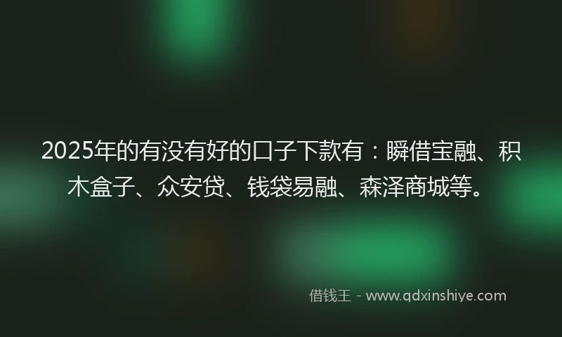 2025年的有没有好的口子下款有：瞬借宝融、积木盒子、众安贷、钱袋易融、森泽商城等。
