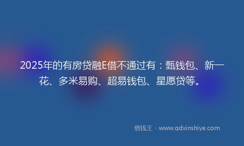2025年的有房贷融E借不通过有:甄钱包、新一花、多米易购、超易钱包、星愿贷等。