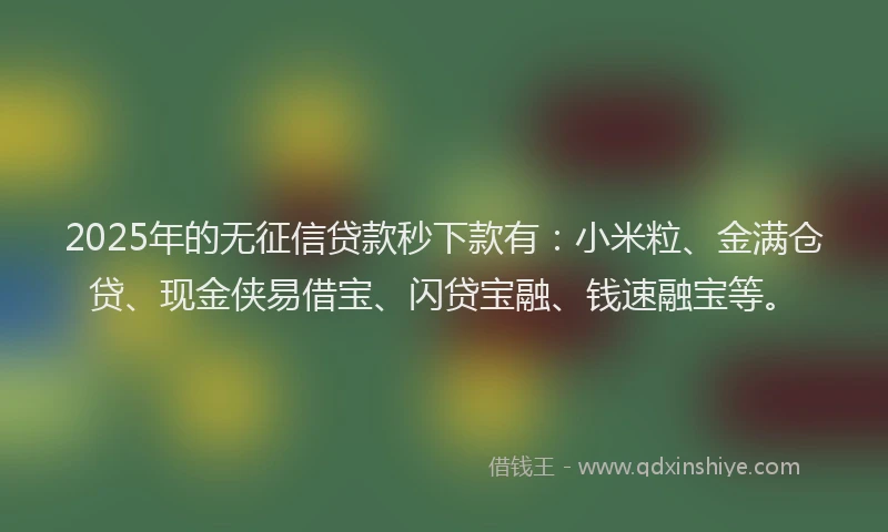2025年的无征信贷款秒下款有：小米粒、金满仓贷、现金侠易借宝、闪贷宝融、钱速融宝等。
