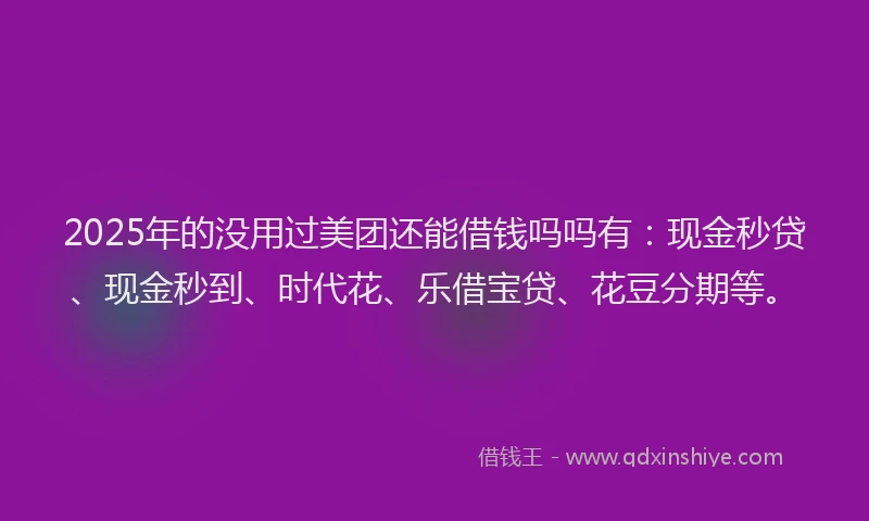 2025年的没用过美团还能借钱吗吗有：现金秒贷、现金秒到、时代花、乐借宝贷、花豆分期等。