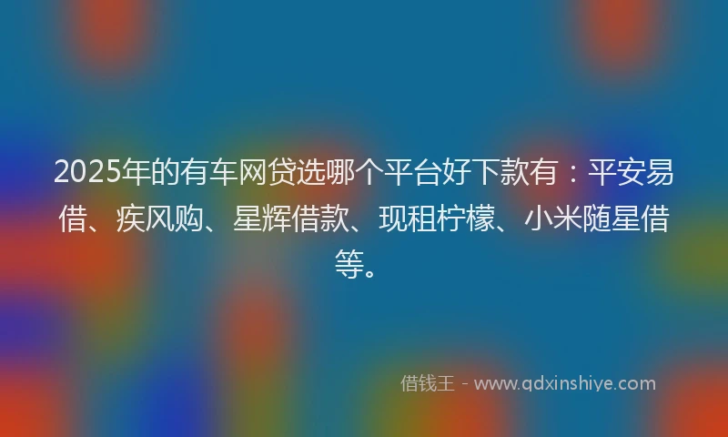 2025年的有车网贷选哪个平台好下款有：平安易借、疾风购、星辉借款、现租柠檬、小米随星借等。