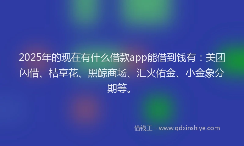 2025年的现在有什么借款app能借到钱有：美团闪借、桔享花、黑鲸商场、汇火佑金、小金象分期等。