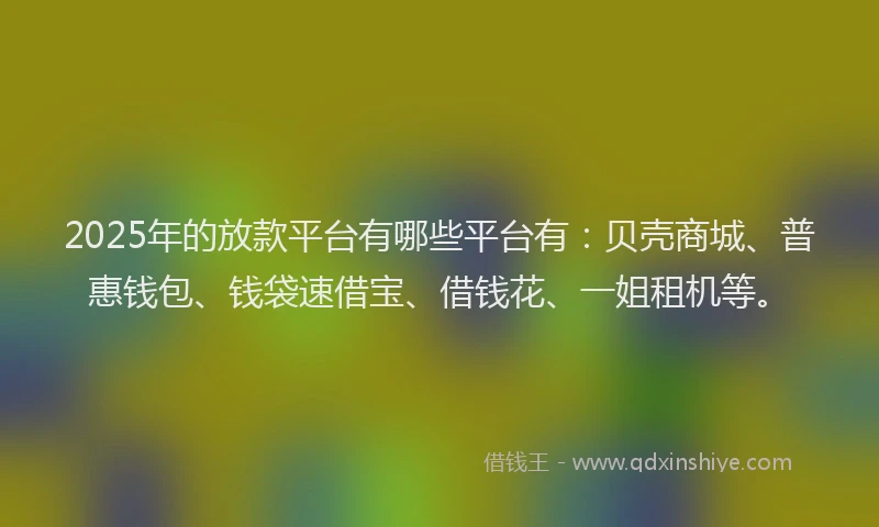 2025年的放款平台有哪些平台有:贝壳商城、普惠钱包、钱袋速借宝、借钱花、一姐租机等。