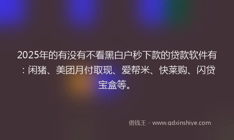 2025年的有没有不看黑白户秒下款的贷款软件有：闲猪、美团月付取现、爱帮米、快莱购、闪贷宝盒等。