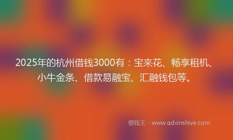2025年的杭州借钱3000有：宝来花、畅享租机、小牛金条、借款易融宝、汇融钱包等。