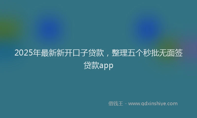 2025年最新新开口子贷款，整理五个秒批无面签贷款app