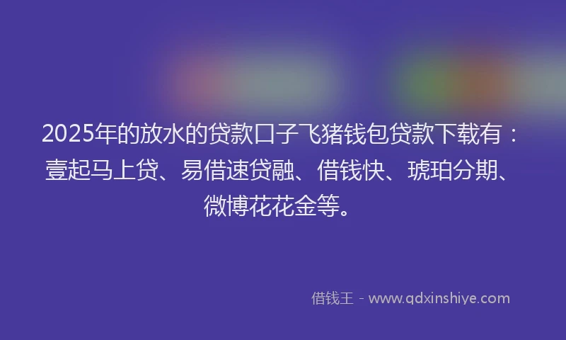 2025年的放水的贷款口子飞猪钱包贷款下载有：壹起马上贷、易借速贷融、借钱快、琥珀分期、微博花花金等。
