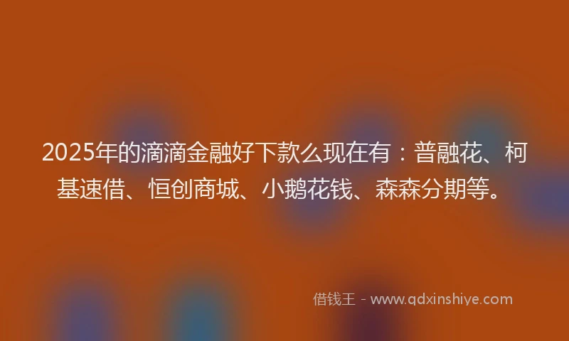2025年的滴滴金融好下款么现在有：普融花、柯基速借、恒创商城、小鹅花钱、森森分期等。