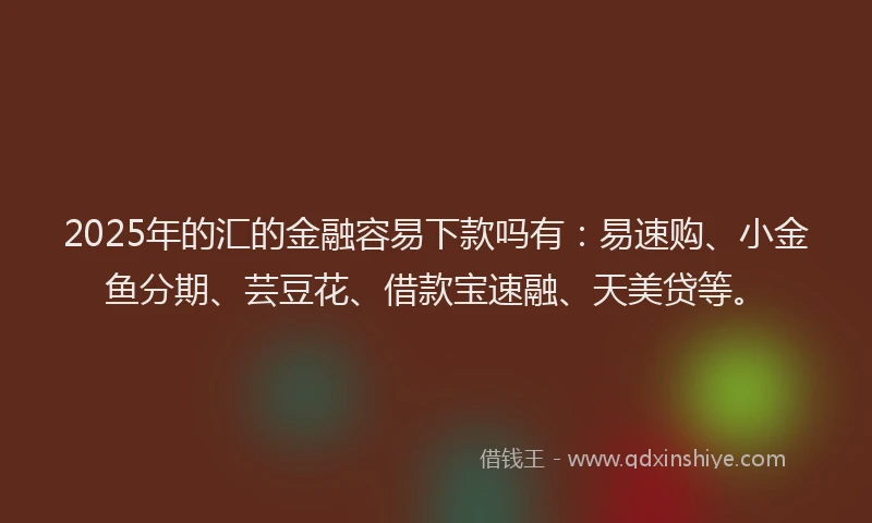 2025年的汇的金融容易下款吗有：易速购、小金鱼分期、芸豆花、借款宝速融、天美贷等。