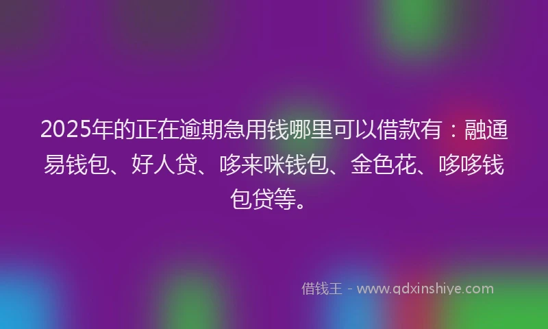 2025年的正在逾期急用钱哪里可以借款有：融通易钱包、好人贷、哆来咪钱包、金色花、哆哆钱包贷等。