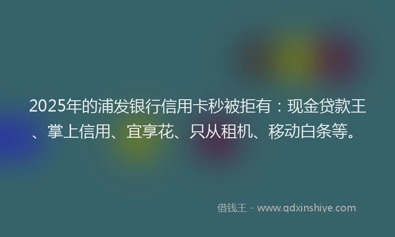 2025年的浦发银行信用卡秒被拒有：现金贷款王、掌上信用、宜享花、只从租机、移动白条等。