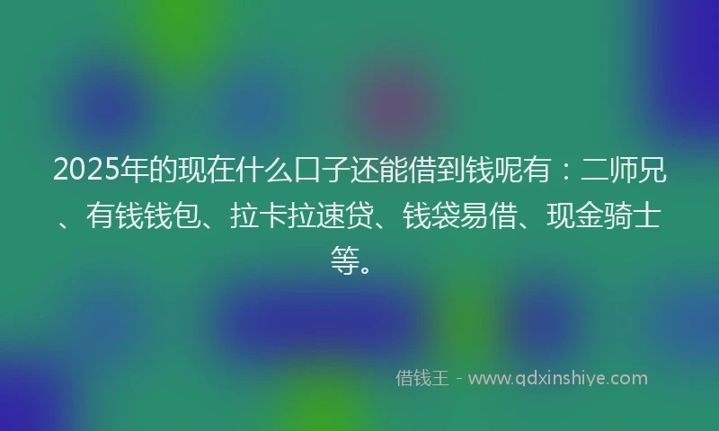 2025年的现在什么口子还能借到钱呢有：二师兄、有钱钱包、拉卡拉速贷、钱袋易借、现金骑士等。