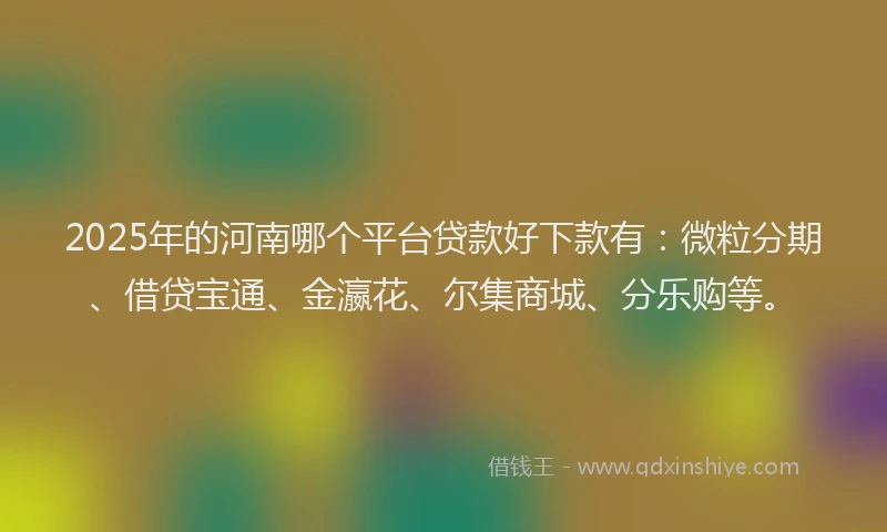 2025年的河南哪个平台贷款好下款有：微粒分期、借贷宝通、金瀛花、尔集商城、分乐购等。