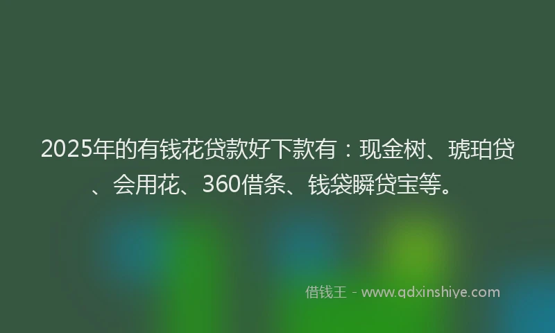 2025年的有钱花贷款好下款有：现金树、琥珀贷、会用花、360借条、钱袋瞬贷宝等。