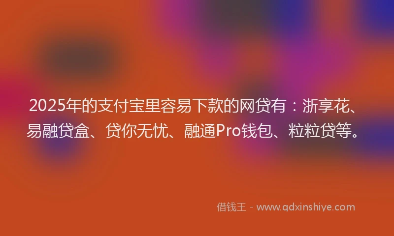 2025年的支付宝里容易下款的网贷有：浙享花、易融贷盒、贷你无忧、融通Pro钱包、粒粒贷等。