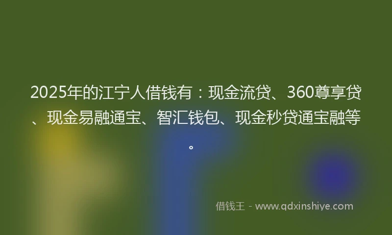 2025年的江宁人借钱有：现金流贷、360尊享贷、现金易融通宝、智汇钱包、现金秒贷通宝融等。