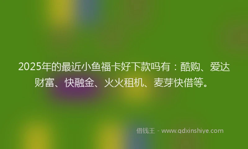 2025年的最近小鱼福卡好下款吗有：酷购、爱达财富、快融金、火火租机、麦芽快借等。