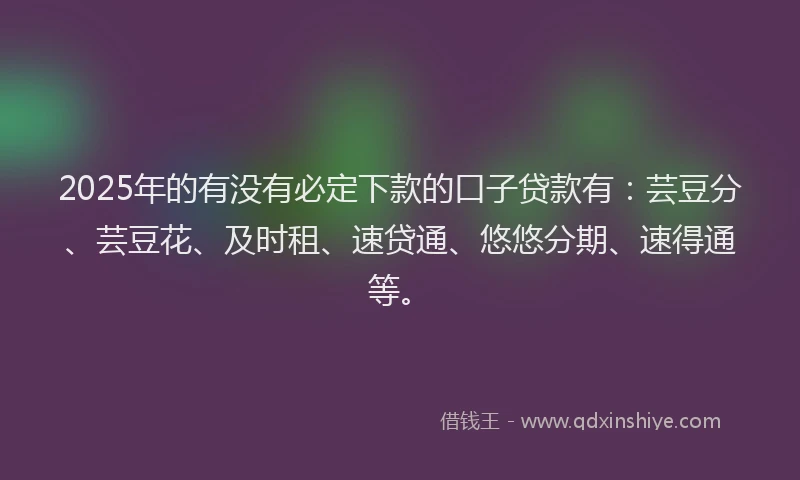 2025年的有没有必定下款的口子贷款有：芸豆分、芸豆花、及时租、速贷通、悠悠分期、速得通等。