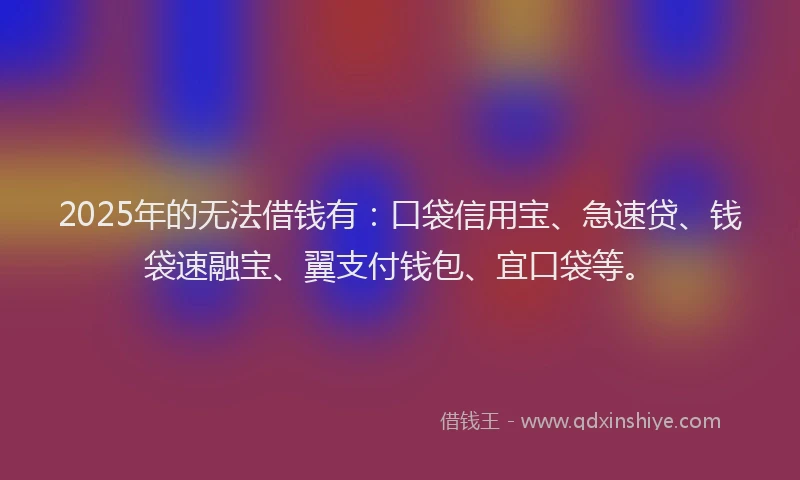 2025年的无法借钱有：口袋信用宝、急速贷、钱袋速融宝、翼支付钱包、宜口袋等。