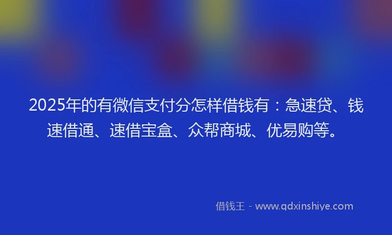 2025年的有微信支付分怎样借钱有：急速贷、钱速借通、速借宝盒、众帮商城、优易购等。
