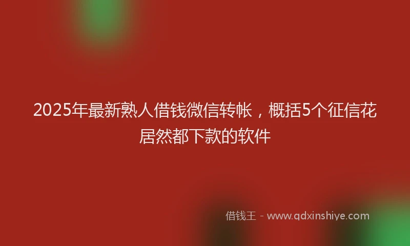 2025年最新熟人借钱微信转帐，概括5个征信花居然都下款的软件