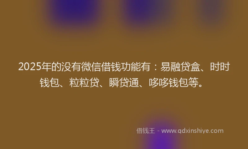 2025年的没有微信借钱功能有：易融贷盒、时时钱包、粒粒贷、瞬贷通、哆哆钱包等。