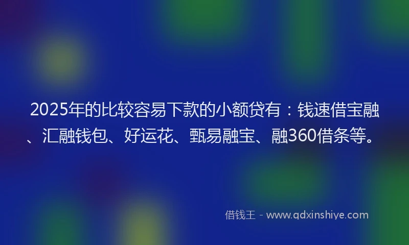 2025年的比较容易下款的小额贷有：钱速借宝融、汇融钱包、好运花、甄易融宝、融360借条等。