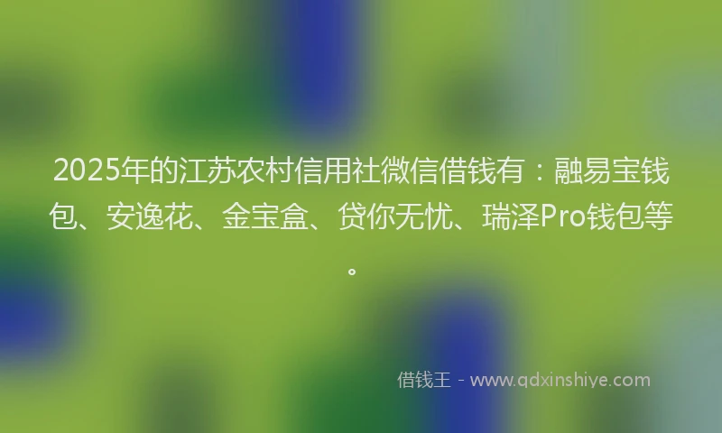 2025年的江苏农村信用社微信借钱有：融易宝钱包、安逸花、金宝盒、贷你无忧、瑞泽Pro钱包等。
