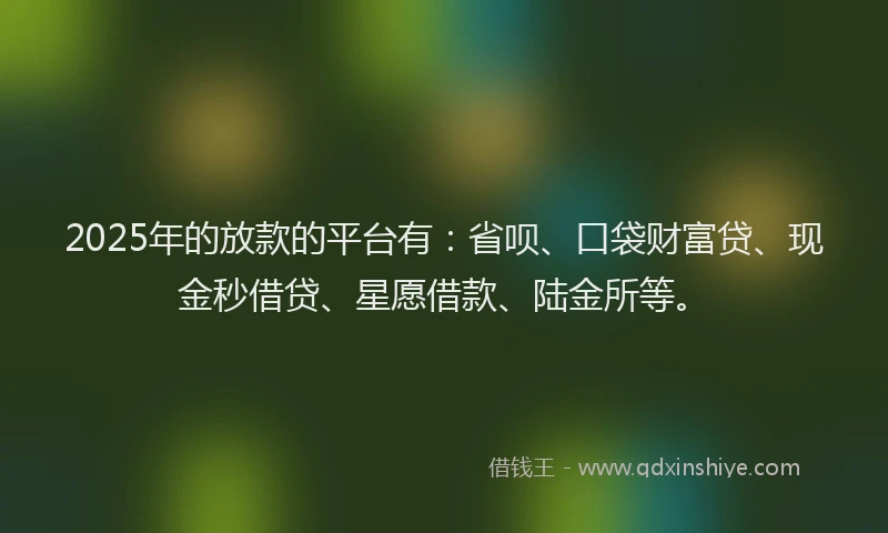 2025年的放款的平台有：省呗、口袋财富贷、现金秒借贷、星愿借款、陆金所等。
