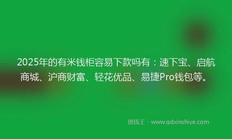 2025年的有米钱柜容易下款吗有：速下宝、启航商城、沪商财富、轻花优品、易捷Pro钱包等。